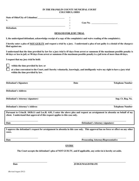 Franklin County Ohio Demand For Jury Trial Fill Out Sign Online And