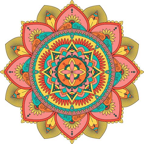 Mandala desenhada mão colorida Vetor Premium