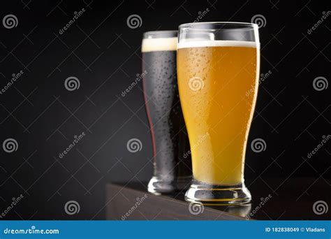 Glasses of Unfiltered Wheat Beer and Dark Beer Stock Image - Image of ...