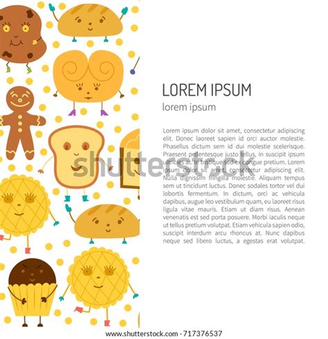 Vector Cartoon Illustration With Cute Bread Characters Bun Muffin