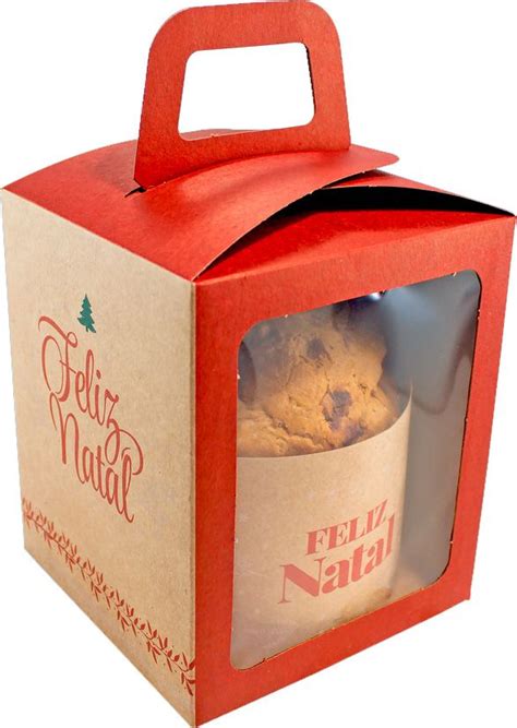 Caixa Soft Panetone Feliz Natal C Visor Kraft Unidades