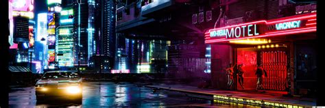 Synthwave Cyberpunk Dual Monitor Wallpaper