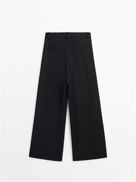 Straight Fit Double Dart Trousers · Black · Dressy Massimo Dutti