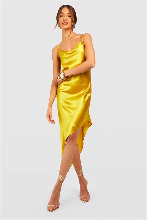 Satin Asymmetric Slip Dress Boohoo Uk