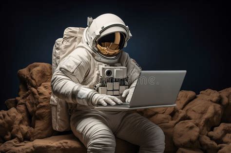 Astronauta Um Laptop Sentado E Funcionando Ilustra O Stock