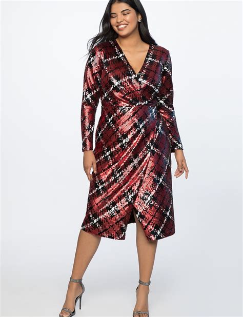 Plaid Sequin Wrap Dress Red And Black Plaid Plus Size Fashion Plus