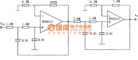 Opa2111构成的10hz四阶巴特沃斯低通滤波器电路图 滤波器 维库电子市场网