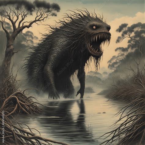 Historic Depiction Of A Bunyip A Mythical Creature From Australian