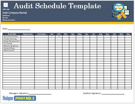 10 Free Audit Schedule Templates Free Unique Printable Templates