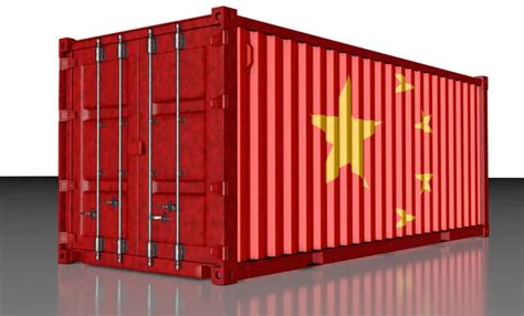 Cargo Container With The China Flag During Unloading At The Port Stock