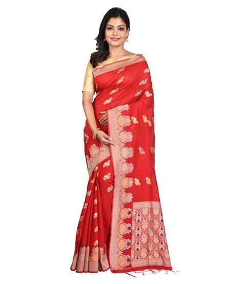 Ghosh Garments Red Bengal Handloom Saree Buy Ghosh Garments Red