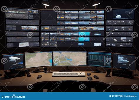 Monitors in Surveillance Room, with Feeds from Different Locations and Angles Stock Illustration ...