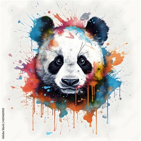 please create new era digital art of a cute Panda, front view, new era digital art, splashed ...