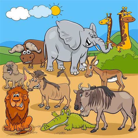 funny cartoon safari animal characters group 8101923 Vector Art at Vecteezy