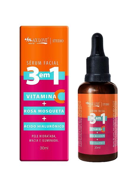 Sérum Facial 3 em 1 Max Love Vitamina C Rosa Mosqueta e Ácido