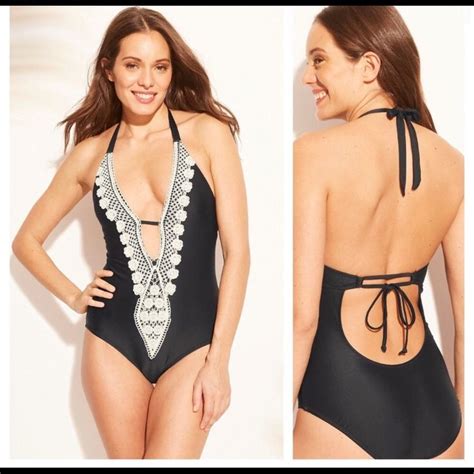 Kona Sol Crochet Trim Plunge One Piece Swimsuit En 2024