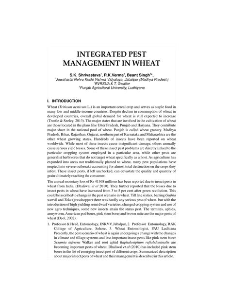 PDF Integrated Pest Management In Wheat In WHEAT Recent Trends On