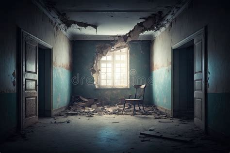 Empty Room With Broken Or Missing Furniture In Dilapidated And