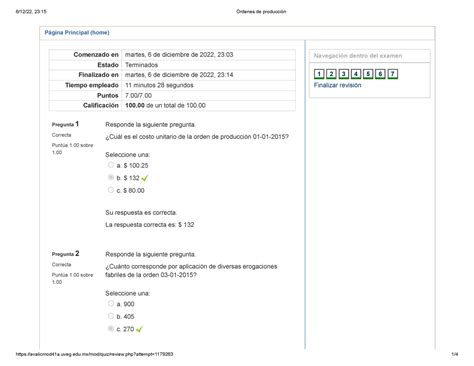 Examen UVEG Órdenes de producción Página Principal home Pregunta 1