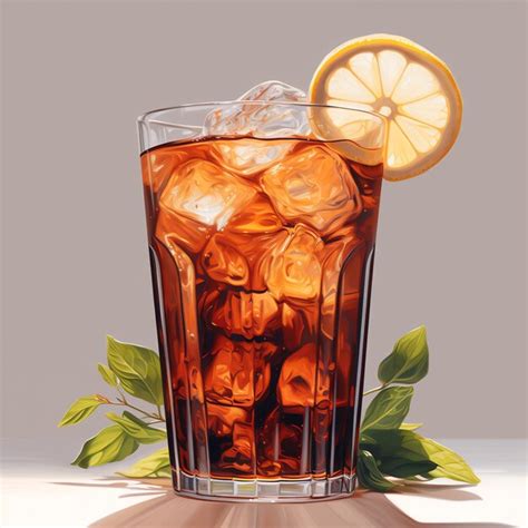 Premium Photo A Glass Of Ice Tea With A Lemon Slice And Leaves