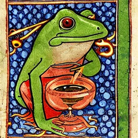 Krea Medieval Illustration Of A Frog Practicing Alchemy Illuminated Manuscript N 9