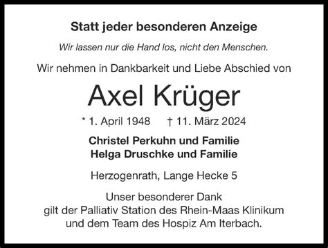 Traueranzeigen Von Axel Kr Ger Aachen Gedenkt