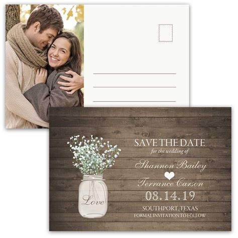 Rustic Save The Date Postcards Mason Jar Photo Card Country Chic