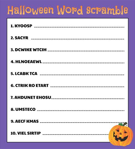 Printable Halloween Word Scramble