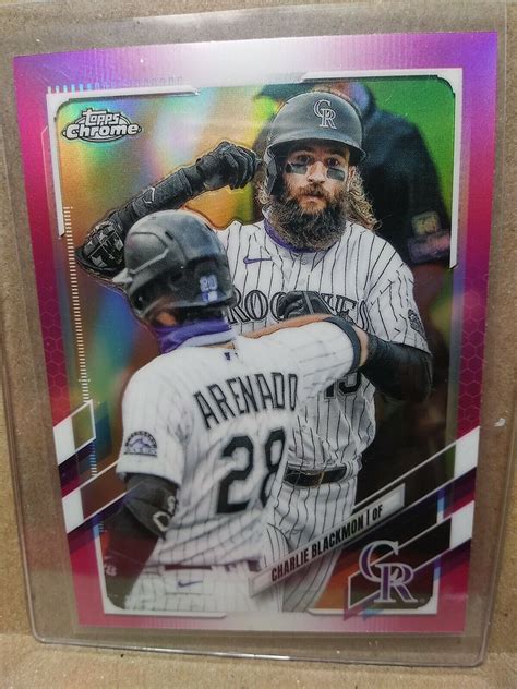 2021 Topps Chrome Charlie Blackmon Pink Refractor Colorado Rockies Card