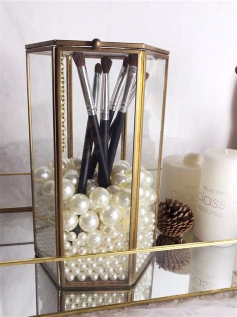 Brass Glass Makeup Brush Holder With Lid Make Up Brush Holder Etsy