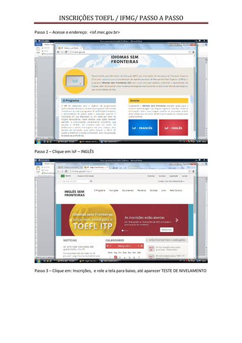 PDF INSCRIÇÕES TOEFL IFMG PASSO A PASSOo Passo a passo para