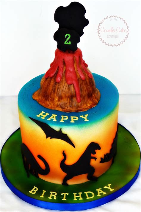 Dinosaur Themed Birthday Cake Fondant Silhouettes Fondant Volcano