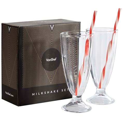 Vonshef Milkshake Glasses 2pc American Style 2oz340ml Ice Cream Sundae