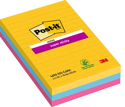 Post It® Super Sticky Notas Colección Carnival Con Renglones 101 Mm