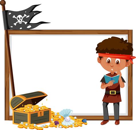 A pirate boy cartoon character with blank banner template 2673483 ...