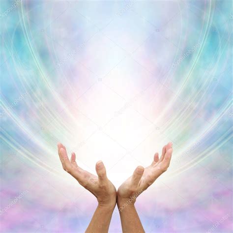 Receiving Divine Source Healing Hands Cupped Facing White Light Blue