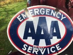 Vintage Porcelain Aaa Emergency Service Sign Double Sided