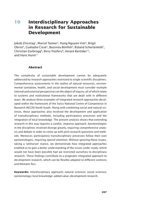 PDF Interdisciplinary Approaches In Research For Sustainable Development