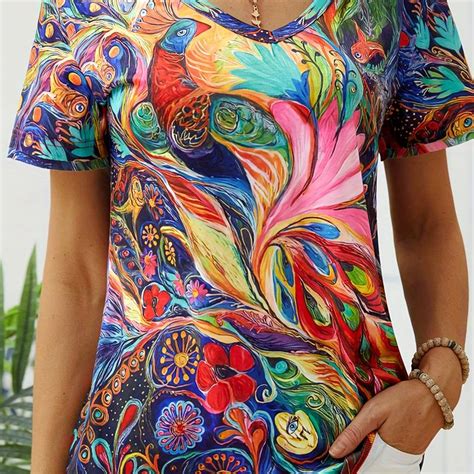 Letter And Butterfly Print T Shirt V Neck Short Sleeve T Shirt Casual