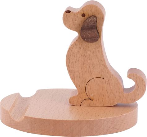 Garneck Wooden Phone Holder Cute Dog Mobile Phone Stand Holder Wooden