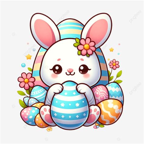 Lindo Conejito De Pascua Kawaii Y Huevos PNG Dibujos Pascua De