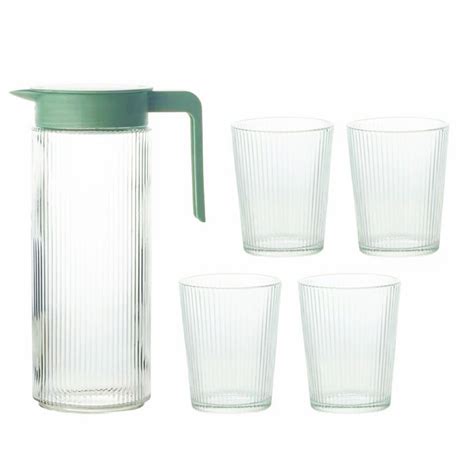 5 Piece Glass Pitchers Set, 1100ml Pitcher With 4 Cups For Tea Coffee ...