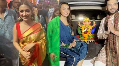 tejasswi prakash  karan kundrra performed ganpati visarjan