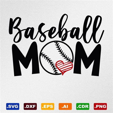 Baseball Mom Heart Svg Dxf Eps Ai Cdr Vector Files For Etsy