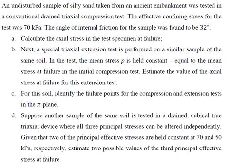 Solved An Undisturbed Sample Of Silty Sand Taken From An Chegg