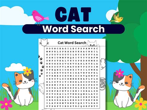 Printable Cat Word Search Puzzle For Kids And Adults Fun Word Game For