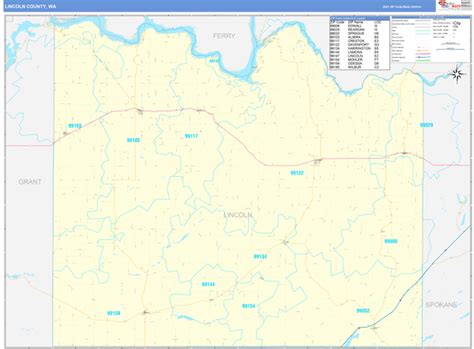 Lincoln County, WA Zip Code Wall Map Basic Style by MarketMAPS