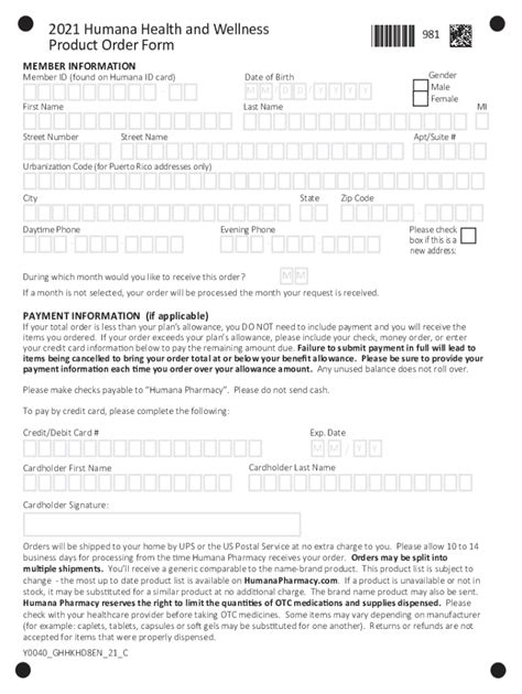 Fillable Online Humana Health And Wellness Catalog And Order