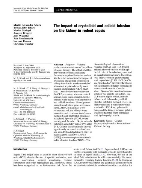 PDF The Impact Of Crystalloid And Colloid Infusion On The Kidney In