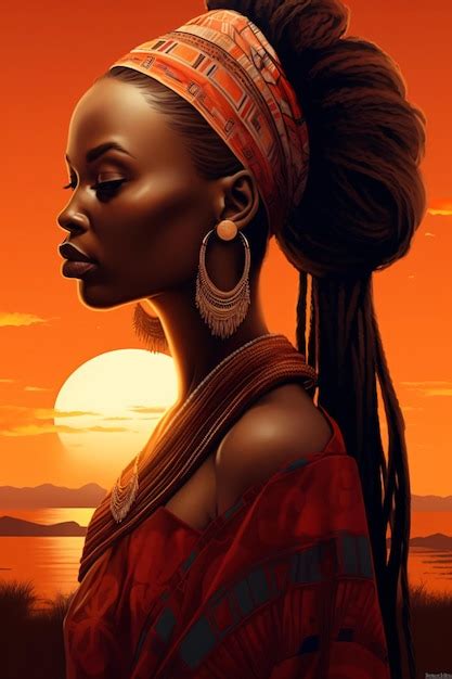 Premium Photo A Digital Painting Of An African Woman At Sunset In